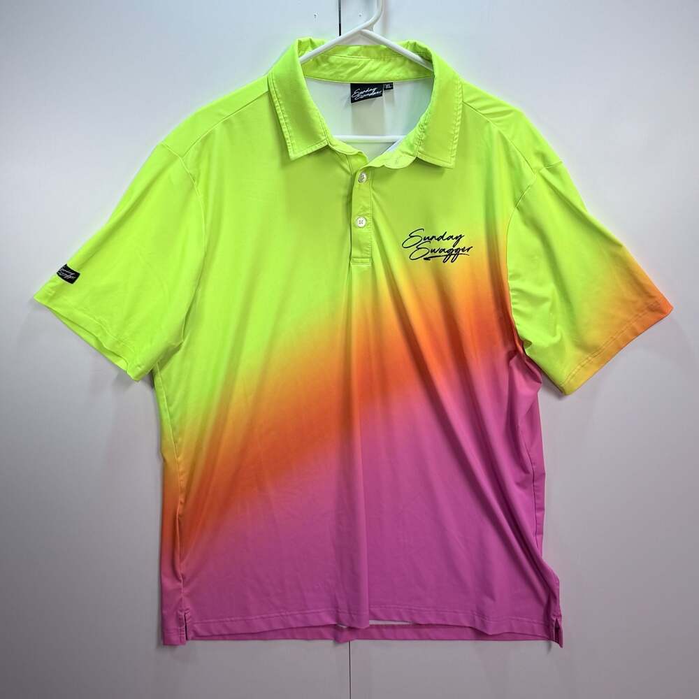 Sunday Swagger Men's Neon Ombre Gradient Golf Polo Shirt
